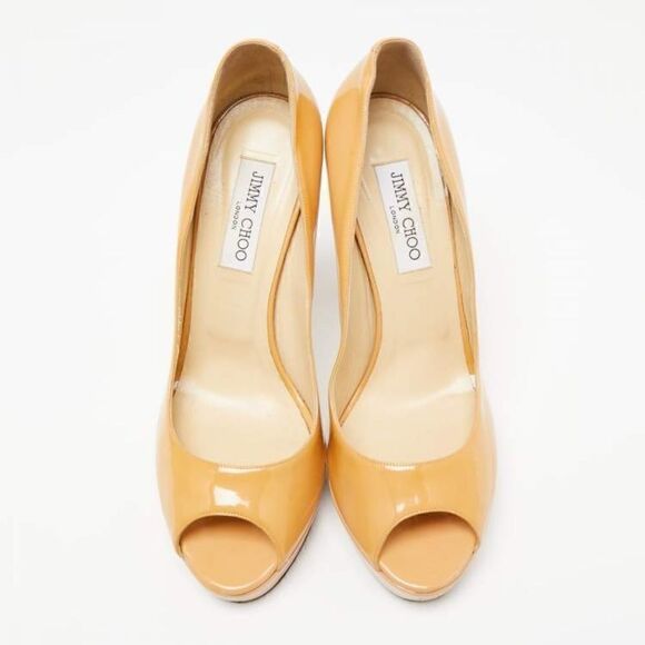 JIMMY CHOO Peep Toe Heel, Beige Size 38 Euro, 7 USA - Picture 1 of 9